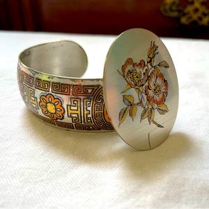 Rare Vintage Reed & Barton Damascene Cuff and Pin/Pendant Set